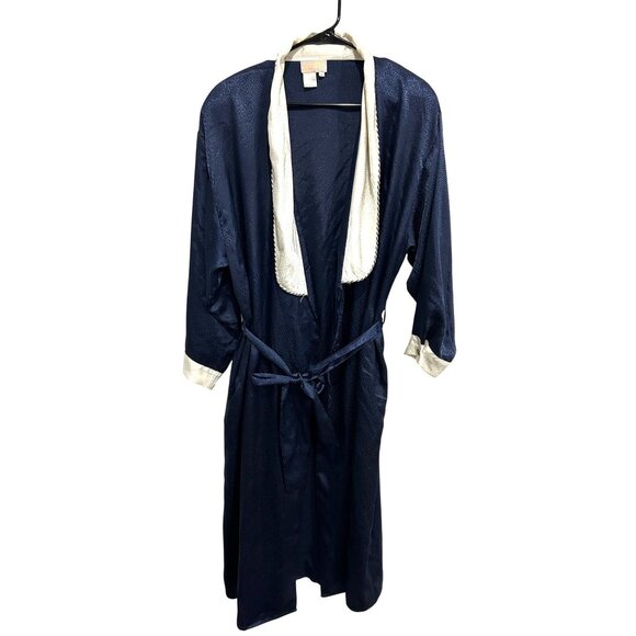 Vintage Emily Daniel Intimate Navy and White Robe With Belt SZ Large - Picture 1 of 9